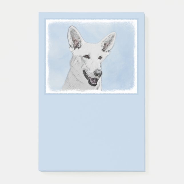 White Shepherd Painting - Cute Original Dog Art Post-it Notes (Front)