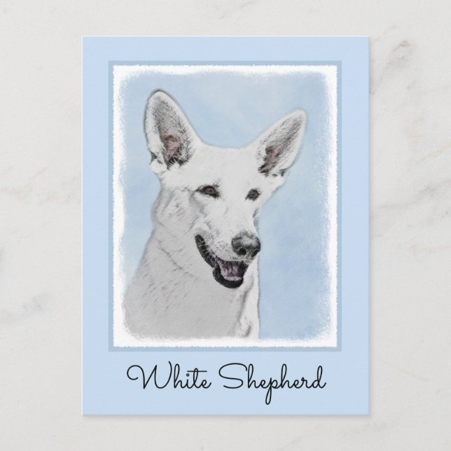 White Shepherd Painting - Cute Original Dog Art Postcard (Front)