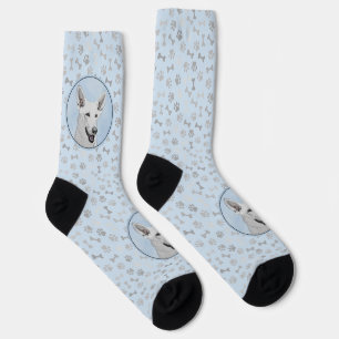 White Shepherd Painting - Cute Original Dog Art Socks