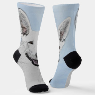 White Shepherd Painting - Cute Original Dog Art Socks