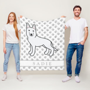 White Shepherd White German Shepherd & Custom Name Fleece Blanket