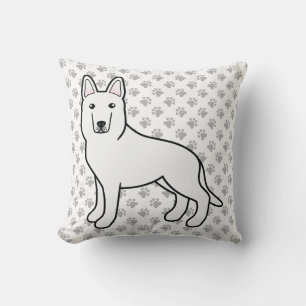 White Shepherd / White German Shepherd Dog & Paws Throw Pillow