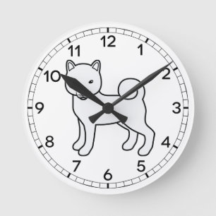 White Shiba Inu Cute Cartoon Dog Illustration Round Clock