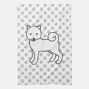 White Shiba Inu Cute Dog With Paws Pattern Kitchen Towel