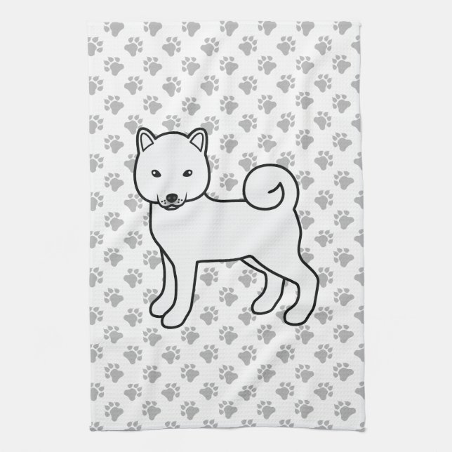 White Shiba Inu Cute Dog With Paws Pattern Kitchen Towel (Vertical)