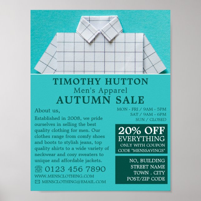 White Shirt, Men's Clothing Store Advertising Poster (Front)