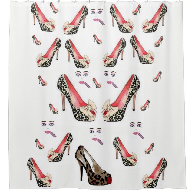white shoe leopard showercurtain (Front)