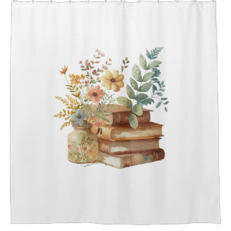 White Shower Curtain | Watercolour | Book Lovers