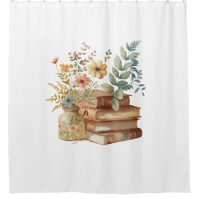White Shower Curtain | Watercolour | Book Lovers (Front)