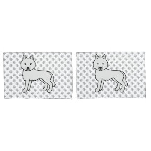 White Siberian Husky Cartoon Dog And Paws Pillowcase