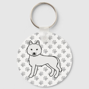 White Siberian Husky Cartoon Dog & Paws Keychain