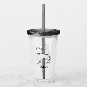 White Siberian Husky Dog & Custom Name Acrylic Tumbler