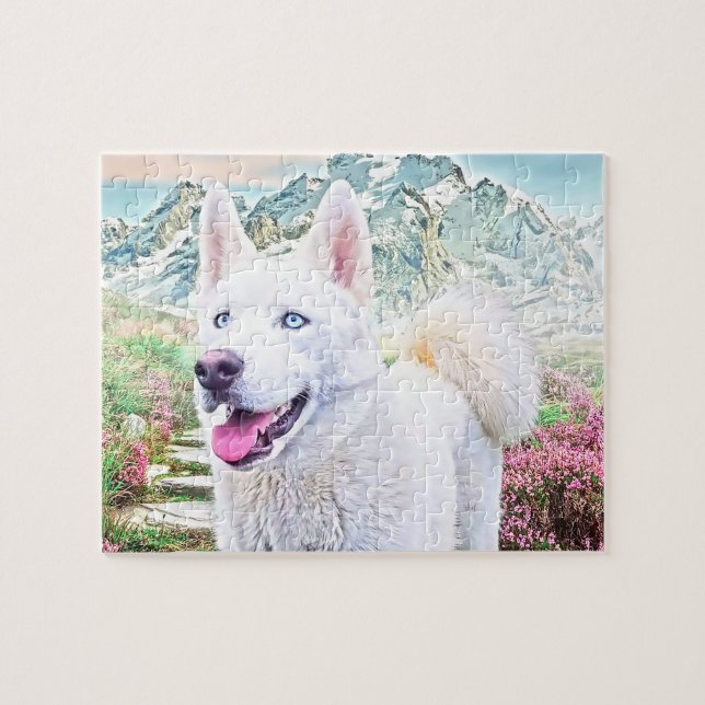 White siberian husky jigsaw puzzle (Horizontal)