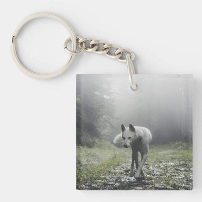 White Siberian Husky Keychain (Front)