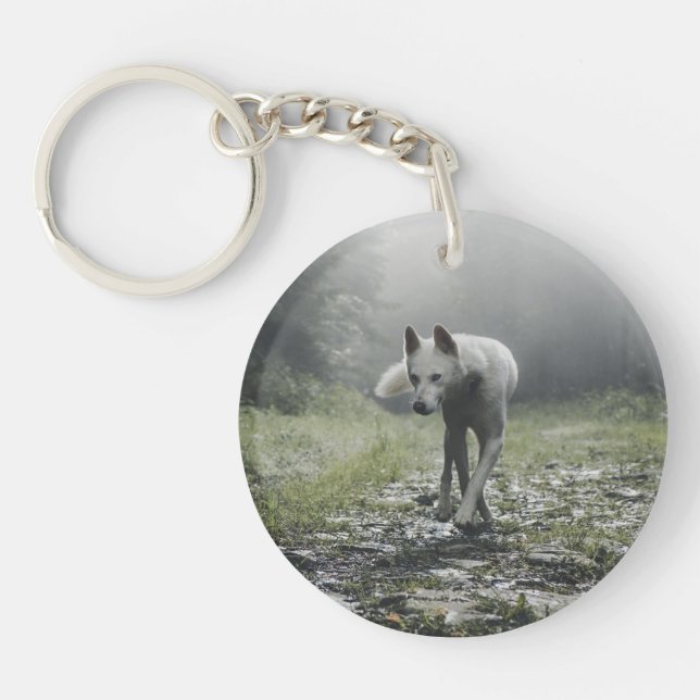 White Siberian Husky Keychain (Front)
