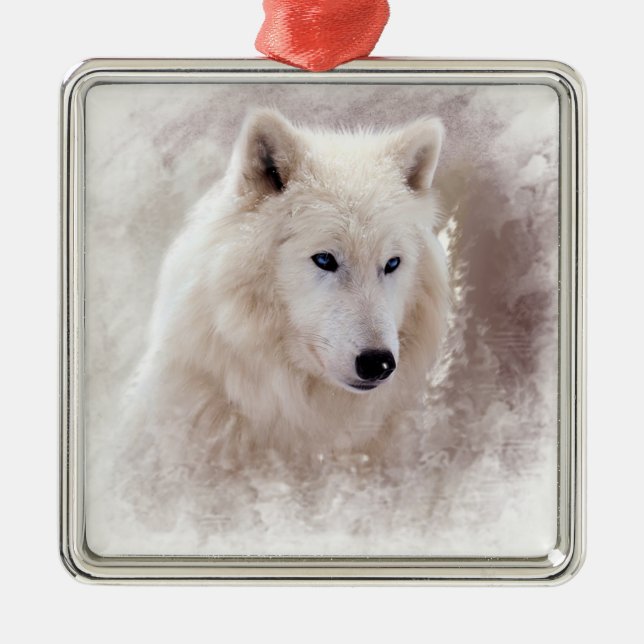 WHITE SIBERIAN HUSKY. METAL ORNAMENT (Front)
