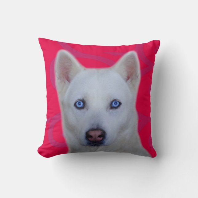 White Siberian Husky Throw Pillow (Front)