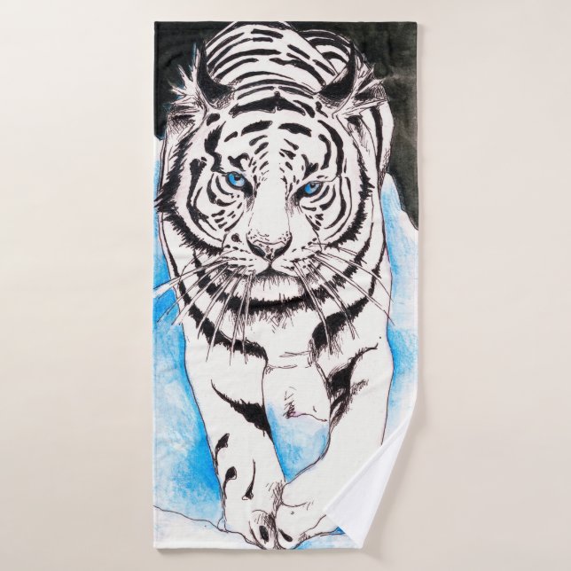 White Siberian Tiger Sow Bath Towel Set (Bath Towel)