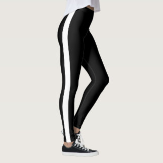 White Side Stripe Black Leggings