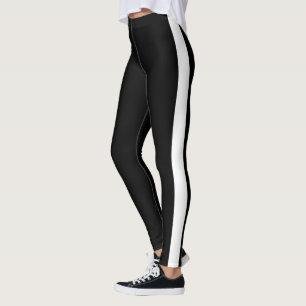 White Side Stripe Black Leggings Choose Your Colou