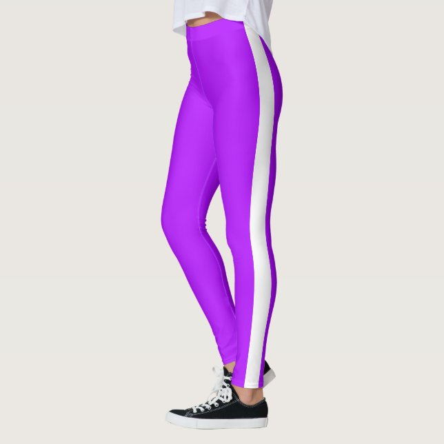 White Side Stripe Purple Leggings - Custom Colours (Left)