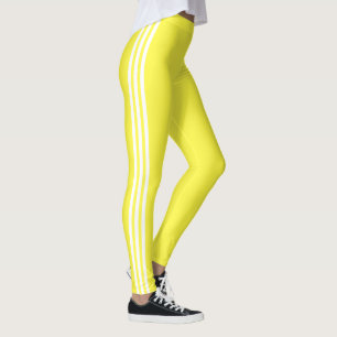 White Side Stripe Yellow Leggings - Custom Colours