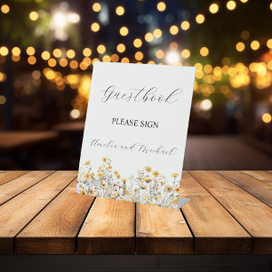 White Signature Script Guest Book Pedestal Sign