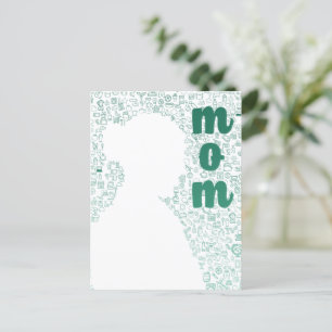 White Silhouette of a Mom Postcard