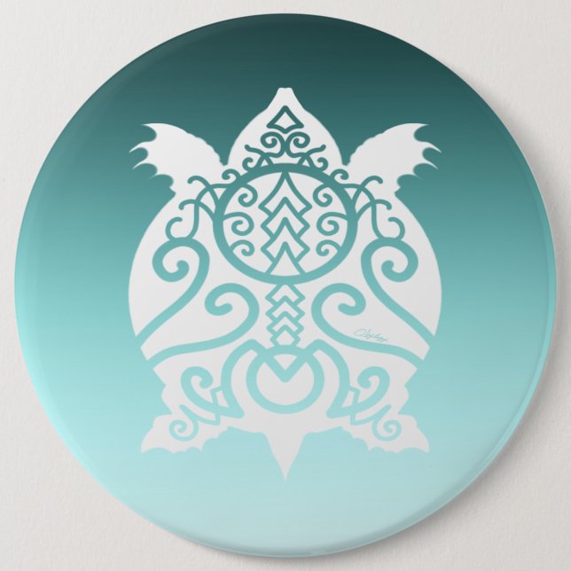 White Silhouette Snapper Turtle 6 Inch Round Button (Front)
