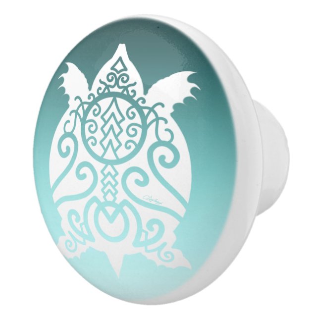 White Silhouette Snapper Turtle Ceramic Knob (Right)
