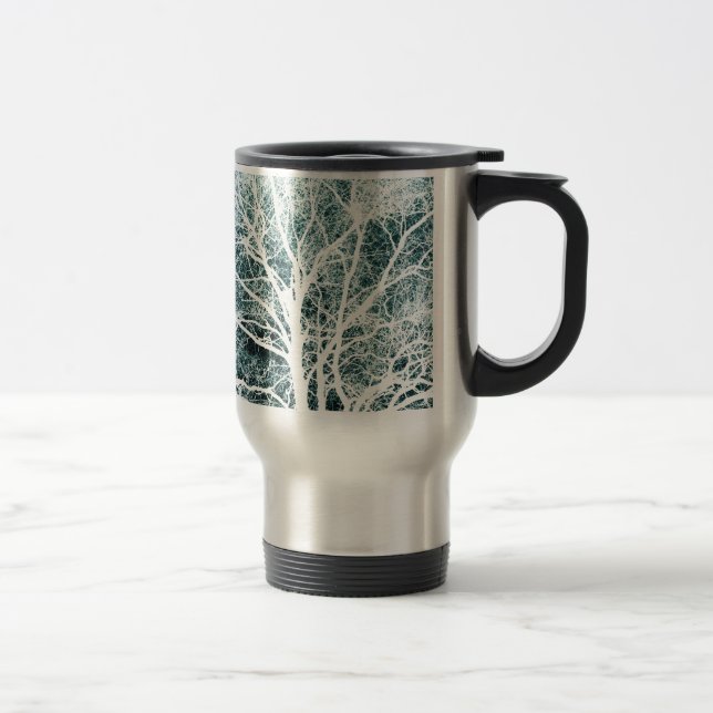 White silhouetted tree travel mug (Right)