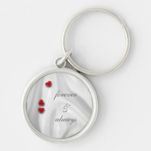 White Silk and Hearts Wedding Keychain