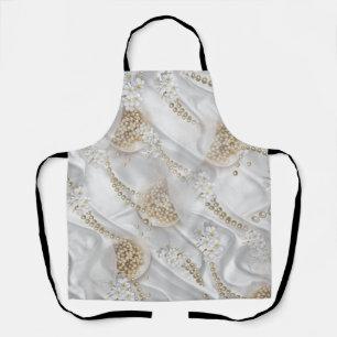 White Silk & Ivory Champaign Pearls All-Over-Prin Apron