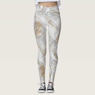 White Silk & Ivory Champaign Pearls Leggings