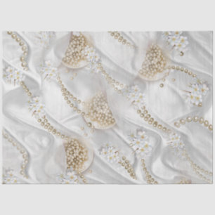 White Silk & Ivory Champaign Pearls Tissue Paper