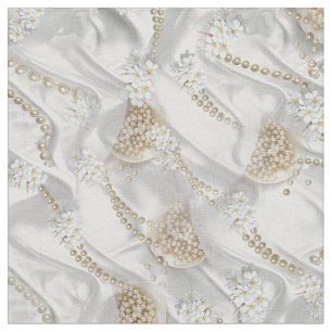 white Silk & Ivory Pearls Fabric