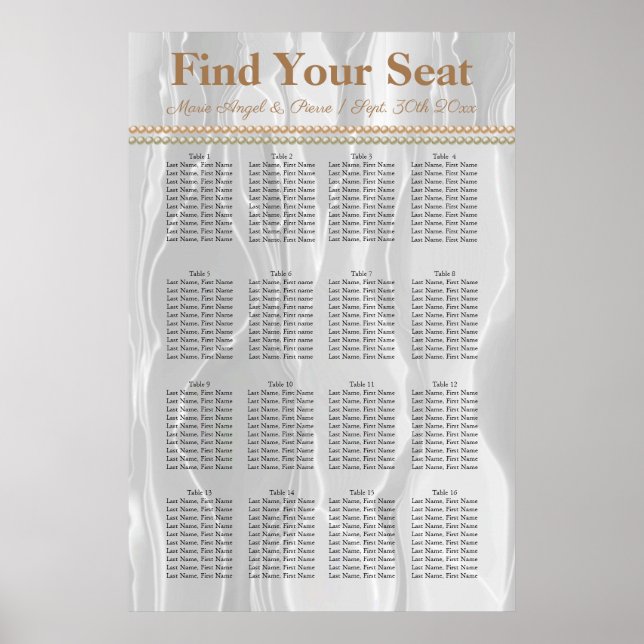 White Silk with light Orange Pearls Seating Chart (Front)