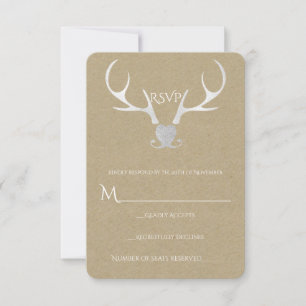 White Silver Antlers & Brown Paper Rustic RSVP