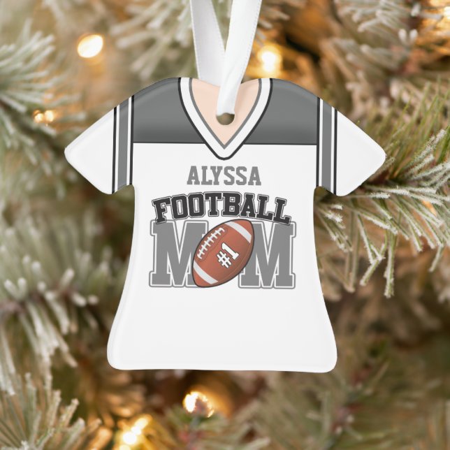 White/Silver/Black Football Mom Jersey Ornament (Tree)
