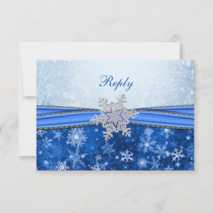 White, silver, blue snowflakes RSVP Card