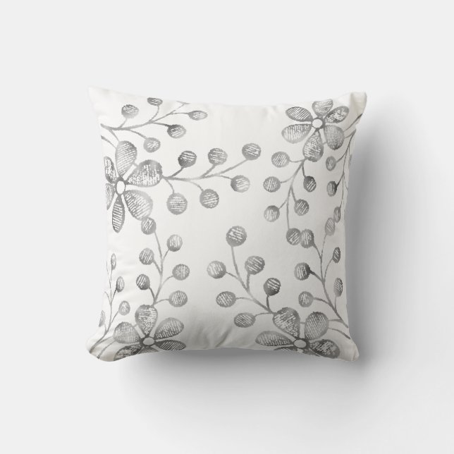 WHITE & SILVER BOTANICAL DOUBLE SIDED Cushion (Front)