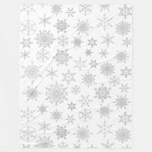 White & Silver Christmas Snowflake Pattern Winter Fleece Blanket