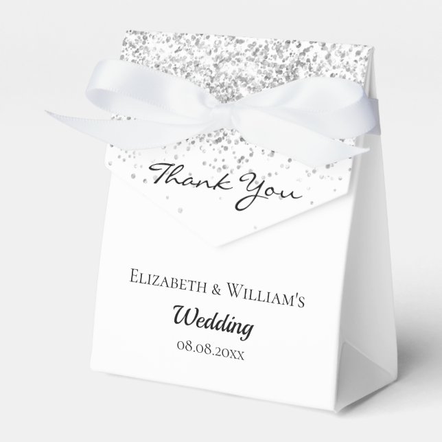 White silver confetti thank you wedding favor box (Front Side)