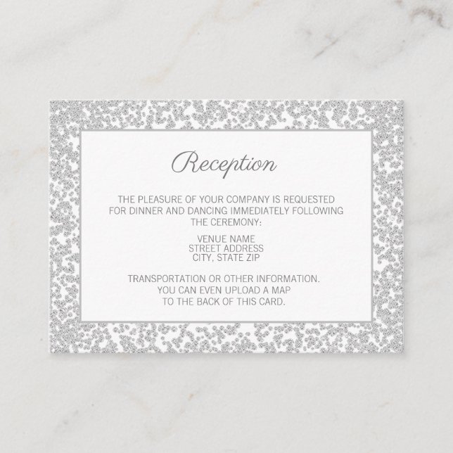 White Silver Diamond Glitter Wedding Information Enclosure Card (Front)