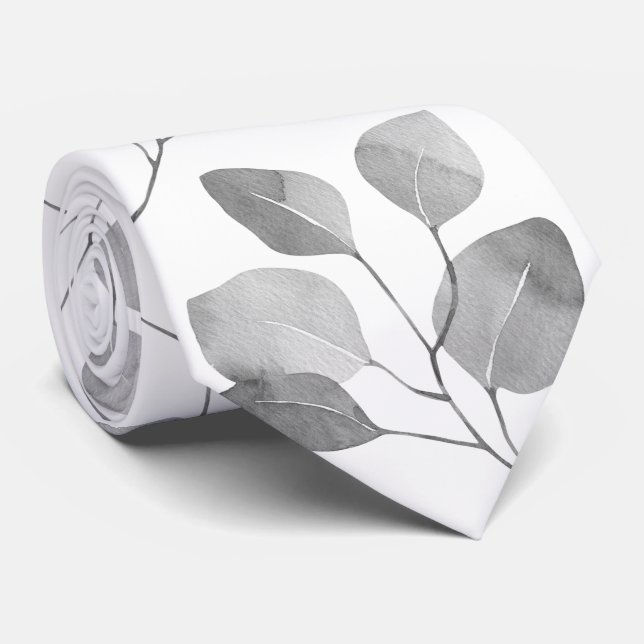 White Silver Dollar Eucalyptus Wedding Neck Tie (Rolled)