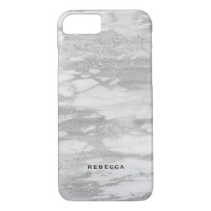 White & Silver Faux Glitter Marble Case-Mate iPhone Case