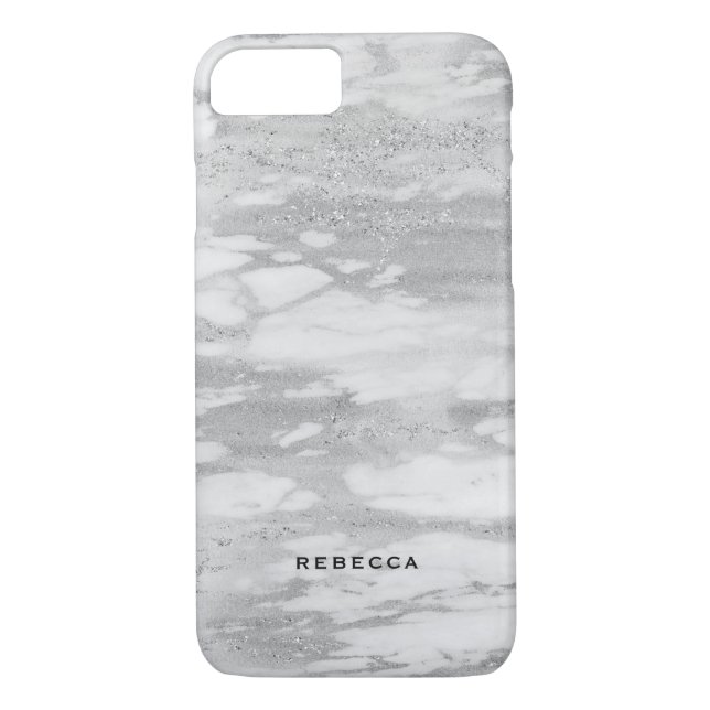 White & Silver Faux Glitter Marble Case-Mate iPhone Case (Back)
