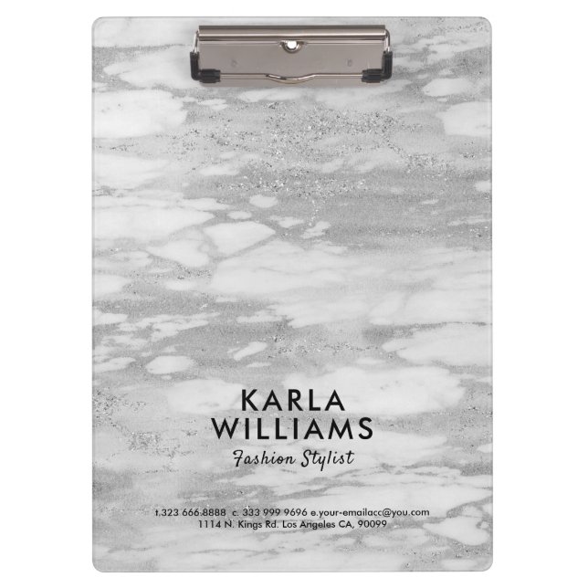 White Silver Faux Marble Clipboard (Front)