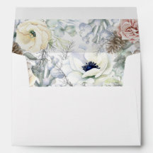 White Silver Floral Wedding Invitation Envelope