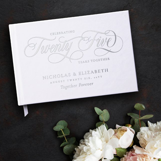 White Silver Foil 25th Wedding Anniversary Guest Book (Creator Uploaded)
